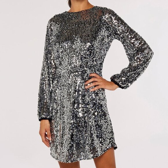 Silver Sequin Mini Dress - Medium - Picture 1 of 8